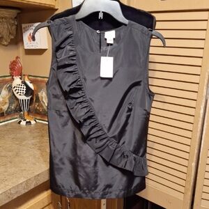 J. Crew Black Ruffle Blouse